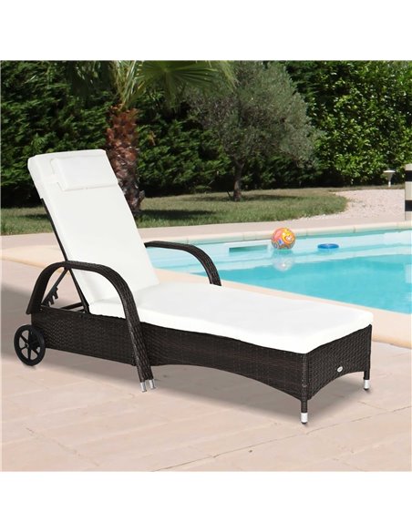 Outsunny Garden Rattan Single Sun Lounger, Reclining Chair, Brown - pic 13876 | FastDaddyshop