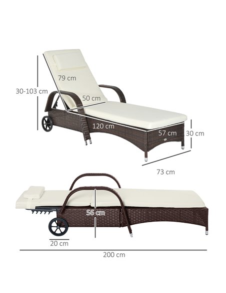 Outsunny Garden Rattan Single Sun Lounger, Reclining Chair, Brown - pic 13877 | FastDaddyshop