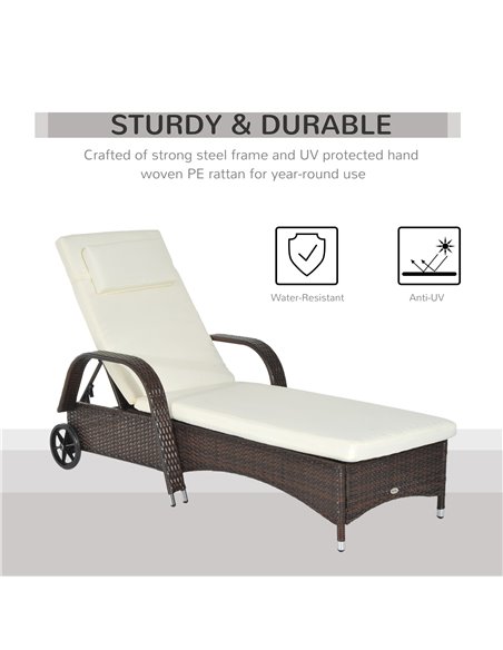 Outsunny Garden Rattan Single Sun Lounger, Reclining Chair, Brown - pic 13878 | FastDaddyshop