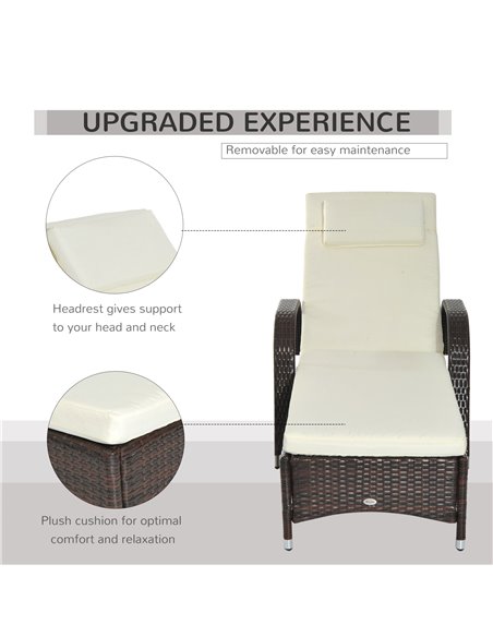 Outsunny Garden Rattan Single Sun Lounger, Reclining Chair, Brown - pic 13879 | FastDaddyshop