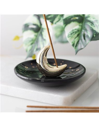 Gold Crescent Moon Incense Stick Holder IH_84724