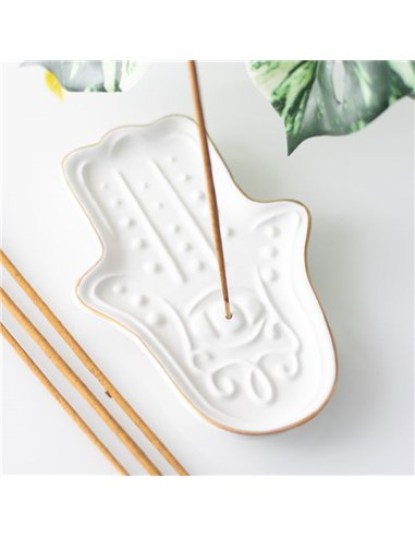 White Hamsa Hand Incense Stick Holder IH_85124