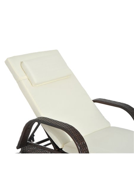 Outsunny Garden Rattan Single Sun Lounger, Reclining Chair, Brown - pic 13882 | FastDaddyshop