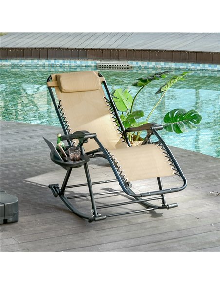 Outsunny Garden Rocking Chair Folding Recliner Outdoor Adjustable Sun Lounger Rocker Zero-Gravity Seat with Headrest Side Holder - pic 13884 | FastDaddyshop