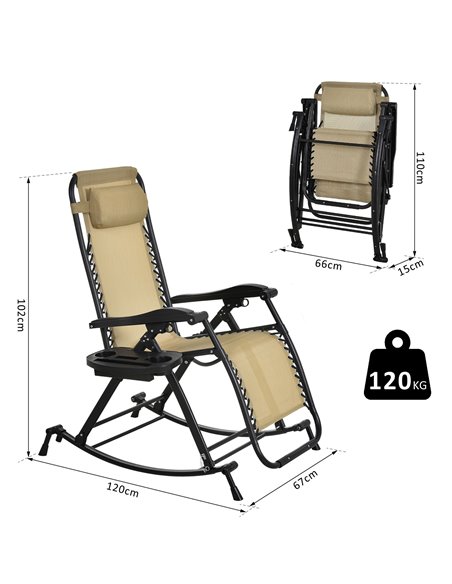 Outsunny Garden Rocking Chair Folding Recliner Outdoor Adjustable Sun Lounger Rocker Zero-Gravity Seat with Headrest Side Holder - pic 13885 | FastDaddyshop