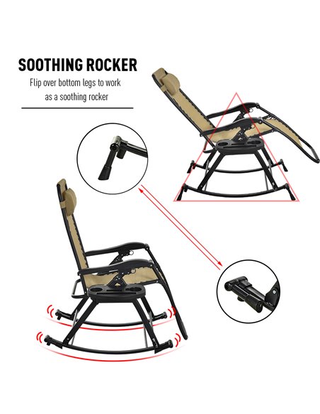 Outsunny Garden Rocking Chair Folding Recliner Outdoor Adjustable Sun Lounger Rocker Zero-Gravity Seat with Headrest Side Holder - pic 13886 | FastDaddyshop