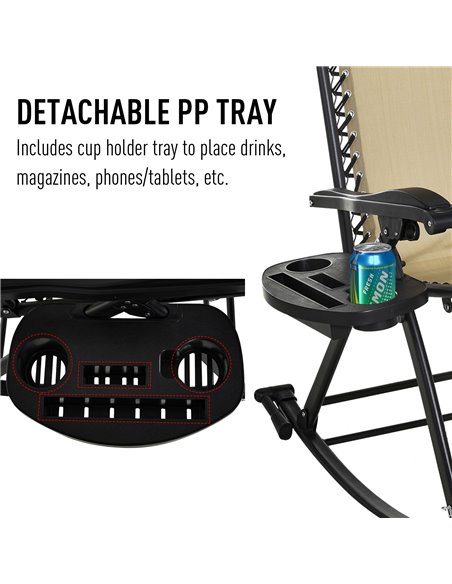 Outsunny Garden Rocking Chair Folding Recliner Outdoor Adjustable Sun Lounger Rocker Zero-Gravity Seat with Headrest Side Holder - pic 13887 | FastDaddyshop