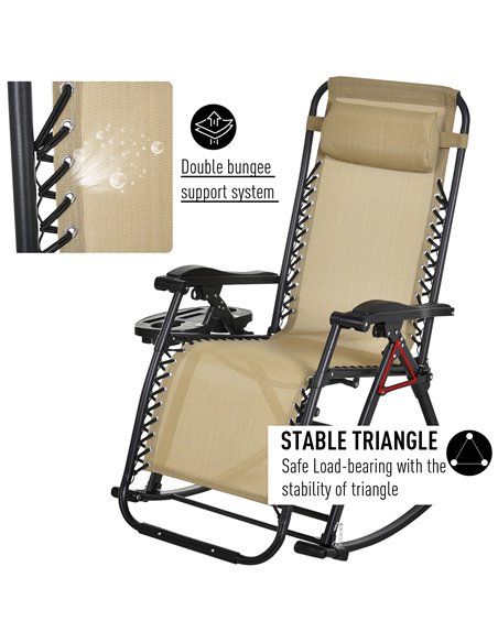 Outsunny Garden Rocking Chair Folding Recliner Outdoor Adjustable Sun Lounger Rocker Zero-Gravity Seat with Headrest Side Holder - pic 13888 | FastDaddyshop