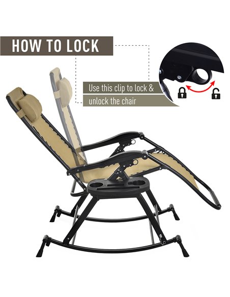 Outsunny Garden Rocking Chair Folding Recliner Outdoor Adjustable Sun Lounger Rocker Zero-Gravity Seat with Headrest Side Holder - pic 13889 | FastDaddyshop