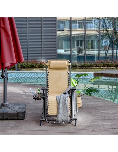 Outsunny Garden Rocking Chair Folding Recliner Outdoor Adjustable Sun Lounger Rocker Zero-Gravity Seat with Headrest Side Holder - pic 13891 | FastDaddyshop