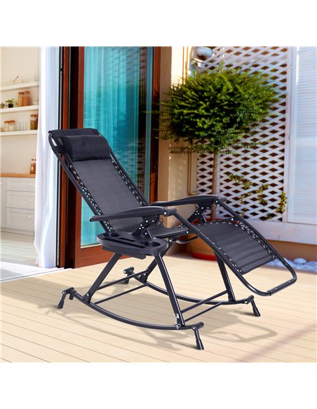 Outsunny Garden Rocking Chair, Folding Recliner, Adjustable Sun Lounger, Black - pic 13892 | FastDaddyshop
