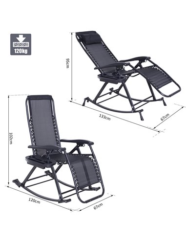 Outsunny Garden Rocking Chair, Folding Recliner, Adjustable Sun Lounger, Black