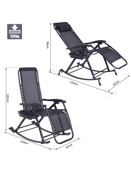 Outsunny Garden Rocking Chair, Folding Recliner, Adjustable Sun Lounger, Black - pic 13893 | FastDaddyshop