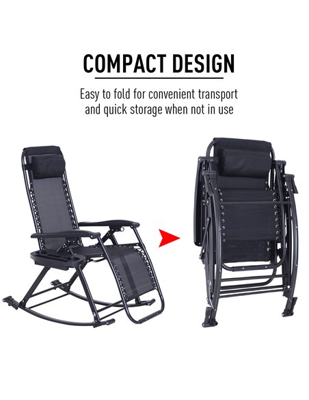 Outsunny Garden Rocking Chair, Folding Recliner, Adjustable Sun Lounger, Black - pic 13894 | FastDaddyshop