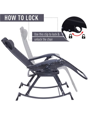 Outsunny Garden Rocking Chair, Folding Recliner, Adjustable Sun Lounger, Black