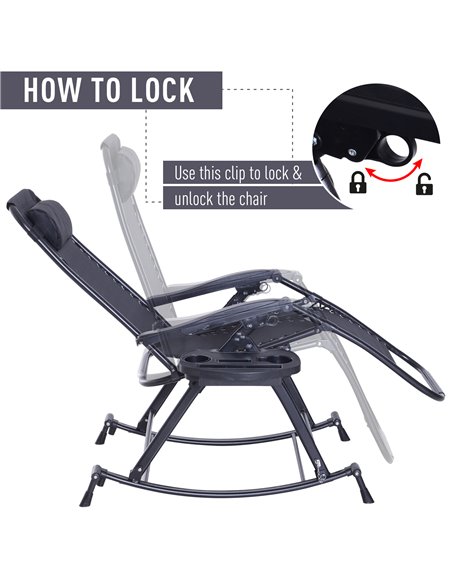 Outsunny Garden Rocking Chair, Folding Recliner, Adjustable Sun Lounger, Black - pic 13895 | FastDaddyshop