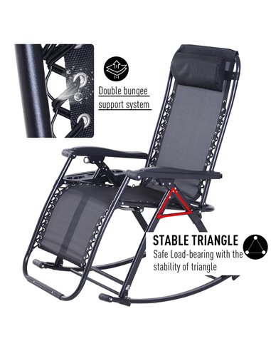 Outsunny Garden Rocking Chair, Folding Recliner, Adjustable Sun Lounger, Black