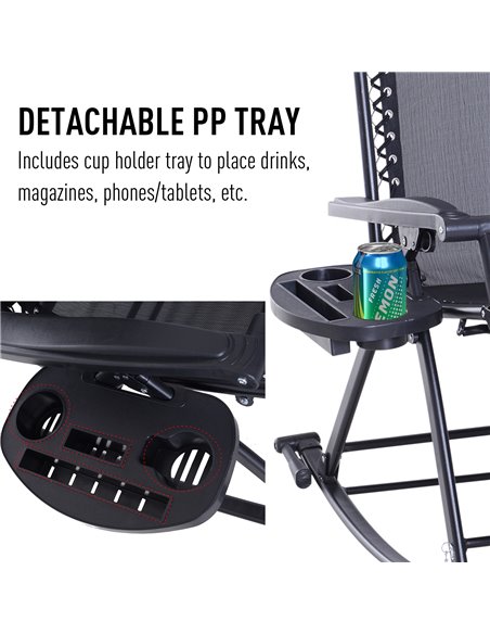 Outsunny Garden Rocking Chair, Folding Recliner, Adjustable Sun Lounger, Black - pic 13898 | FastDaddyshop