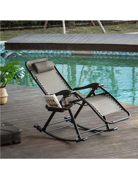 Outsunny Garden Rocking Chair, Folding Recliner, Adjustable Sun Lounger, Grey - pic 13900 | FastDaddyshop