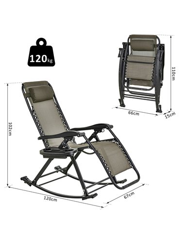 Outsunny Garden Rocking Chair, Folding Recliner, Adjustable Sun Lounger, Grey