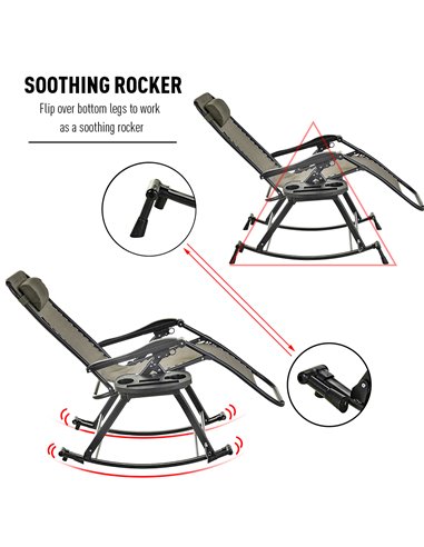 Outsunny Garden Rocking Chair, Folding Recliner, Adjustable Sun Lounger, Grey
