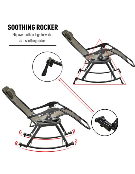 Outsunny Garden Rocking Chair, Folding Recliner, Adjustable Sun Lounger, Grey - pic 13902 | FastDaddyshop