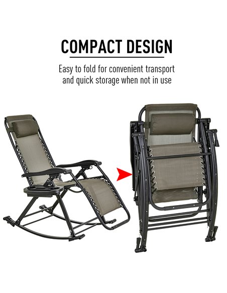 Outsunny Garden Rocking Chair, Folding Recliner, Adjustable Sun Lounger, Grey - pic 13903 | FastDaddyshop
