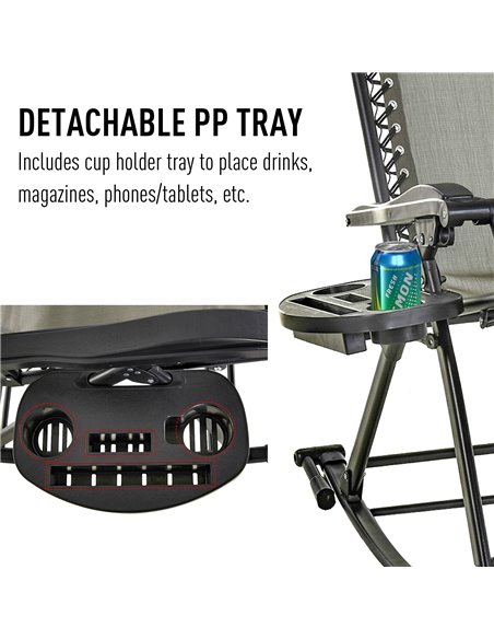 Outsunny Garden Rocking Chair, Folding Recliner, Adjustable Sun Lounger, Grey - pic 13904 | FastDaddyshop