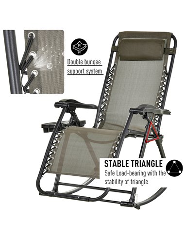 Outsunny Garden Rocking Chair, Folding Recliner, Adjustable Sun Lounger, Grey
