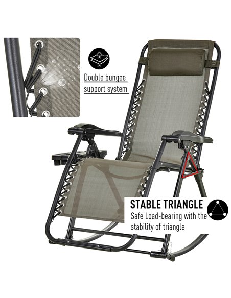 Outsunny Garden Rocking Chair, Folding Recliner, Adjustable Sun Lounger, Grey - pic 13905 | FastDaddyshop