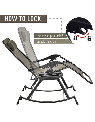 Outsunny Garden Rocking Chair, Folding Recliner, Adjustable Sun Lounger, Grey