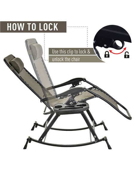 Outsunny Garden Rocking Chair, Folding Recliner, Adjustable Sun Lounger, Grey - pic 13906 | FastDaddyshop