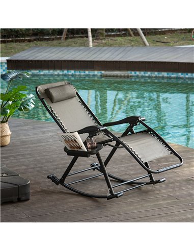 Outsunny Garden Rocking Chair, Folding Recliner, Adjustable Sun Lounger, Grey