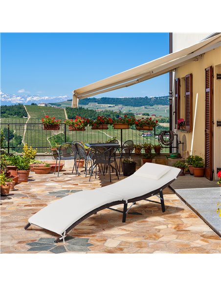 Outsunny Rattan Garden Furniture Folding Sun Lounger Outdoor Chair Wicker Weave Bed with Cushion and Pillow Brown - pic 13908 | FastDaddyshop