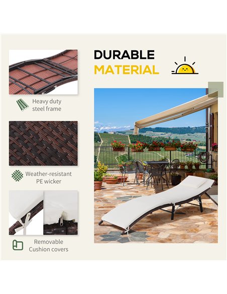 Outsunny Rattan Garden Furniture Folding Sun Lounger Outdoor Chair Wicker Weave Bed with Cushion and Pillow Brown - pic 13910 | FastDaddyshop