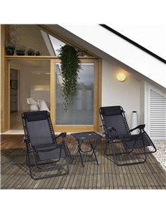 Outsunny 3pcs Folding Sun Lounger Table Set with Cup Holders, Black 2