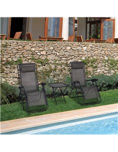 Outsunny 3pcs Folding Sun Lounger Table Set with Cup Holders, Dark Grey 2