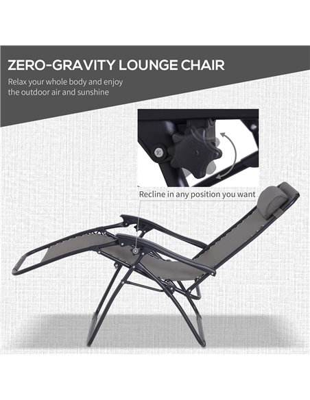 Outsunny 3pcs Folding Zero Gravity Chairs Sun Lounger Table Set w/ Cup Holders Reclining Garden Yard Pool, Dark Grey - pic 13950 | FastDaddyshop