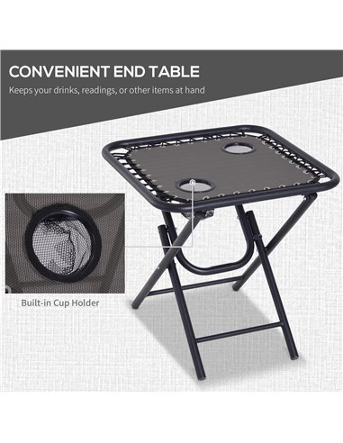 Outsunny 3pcs Folding Zero Gravity Chairs Sun Lounger Table Set w/ Cup Holders Reclining Garden Yard Pool, Dark Grey