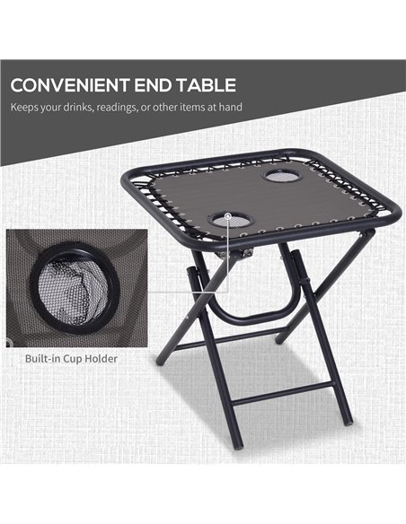 Outsunny 3pcs Folding Zero Gravity Chairs Sun Lounger Table Set w/ Cup Holders Reclining Garden Yard Pool, Dark Grey - pic 13951 | FastDaddyshop