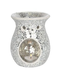 Large Silver Crackle Oil Burner and Wax Warmer OB_10738