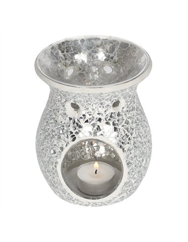 Large Silver Crackle Oil Burner and Wax Warmer OB_10738