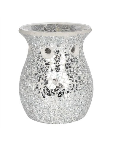 Large Silver Crackle Oil Burner and Wax Warmer OB_10738