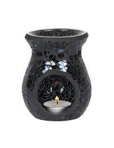 Small Black Crackle Glass Oil Burner and Wax Warmer OB_10938