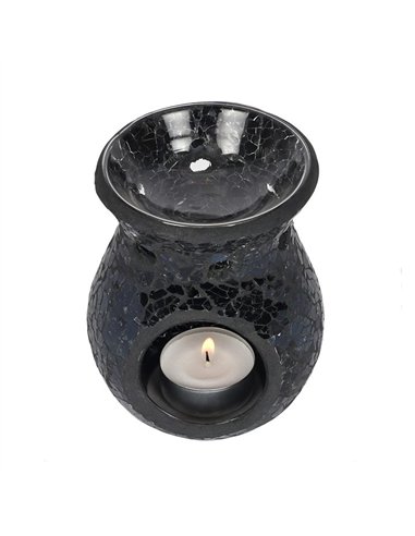 Small Black Crackle Glass Oil Burner and Wax Warmer OB_10938