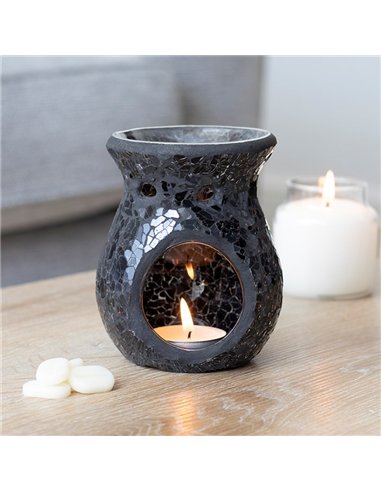 Small Black Crackle Glass Oil Burner and Wax Warmer OB_10938