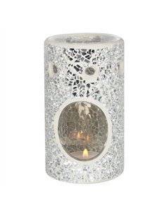 Silver Pillar Crackle Glass Oil Burner and Wax Warmer OB_11338