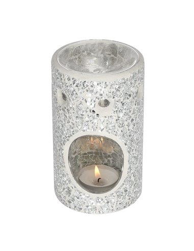 Silver Pillar Crackle Glass Oil Burner and Wax Warmer OB_11338