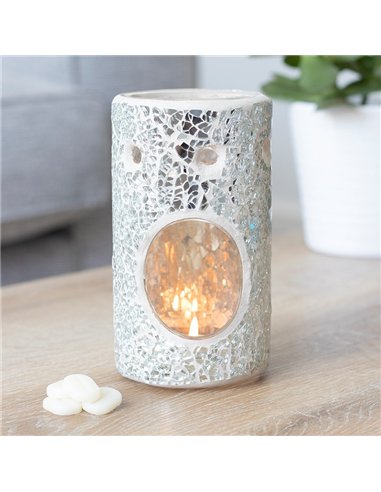 Silver Pillar Crackle Glass Oil Burner and Wax Warmer OB_11338