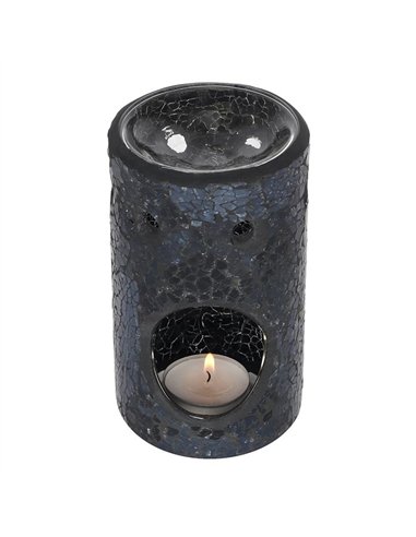 Black Crackle Glass Pillar Oil Burner and Wax Warmer OB_11438